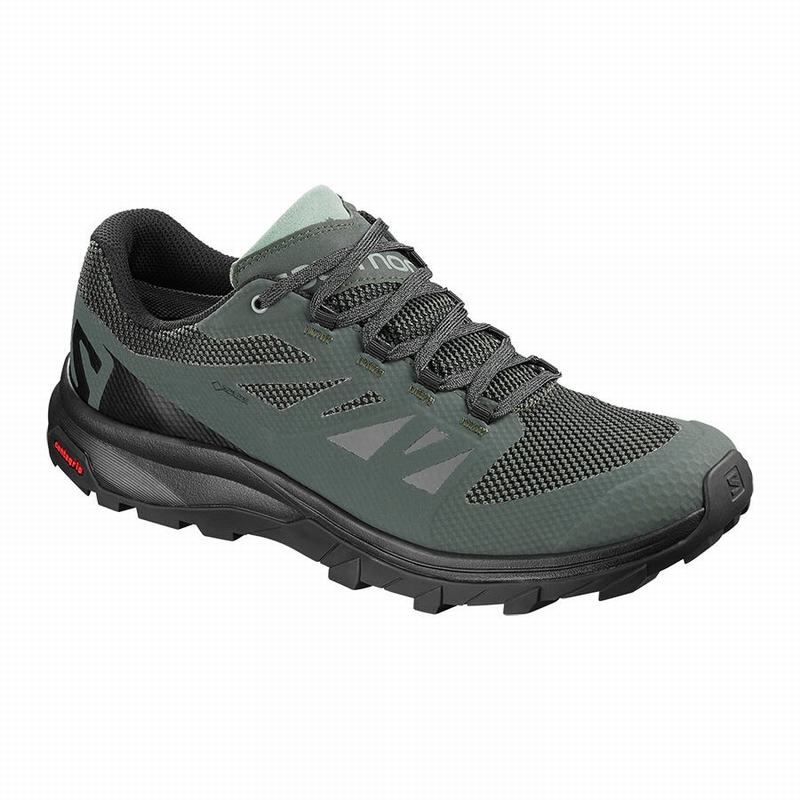 Salomon Israel OUTLINE GORE-TEX - Mens Hiking Shoes - Black/Green (VAGL-17038)